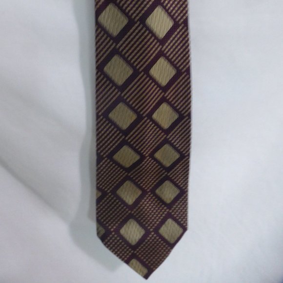 Burgundy and gold necktie, men's tie, brand unknown, mint condition - Picture 6 of 7